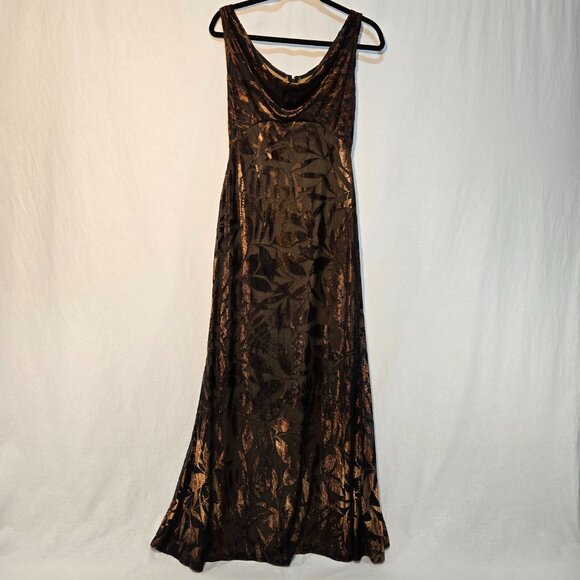 TADASHI Vintage Y2K Black Brown Crushed Velvet Floral Babydoll Maxi Dress Size S - Picture 3 of 15
